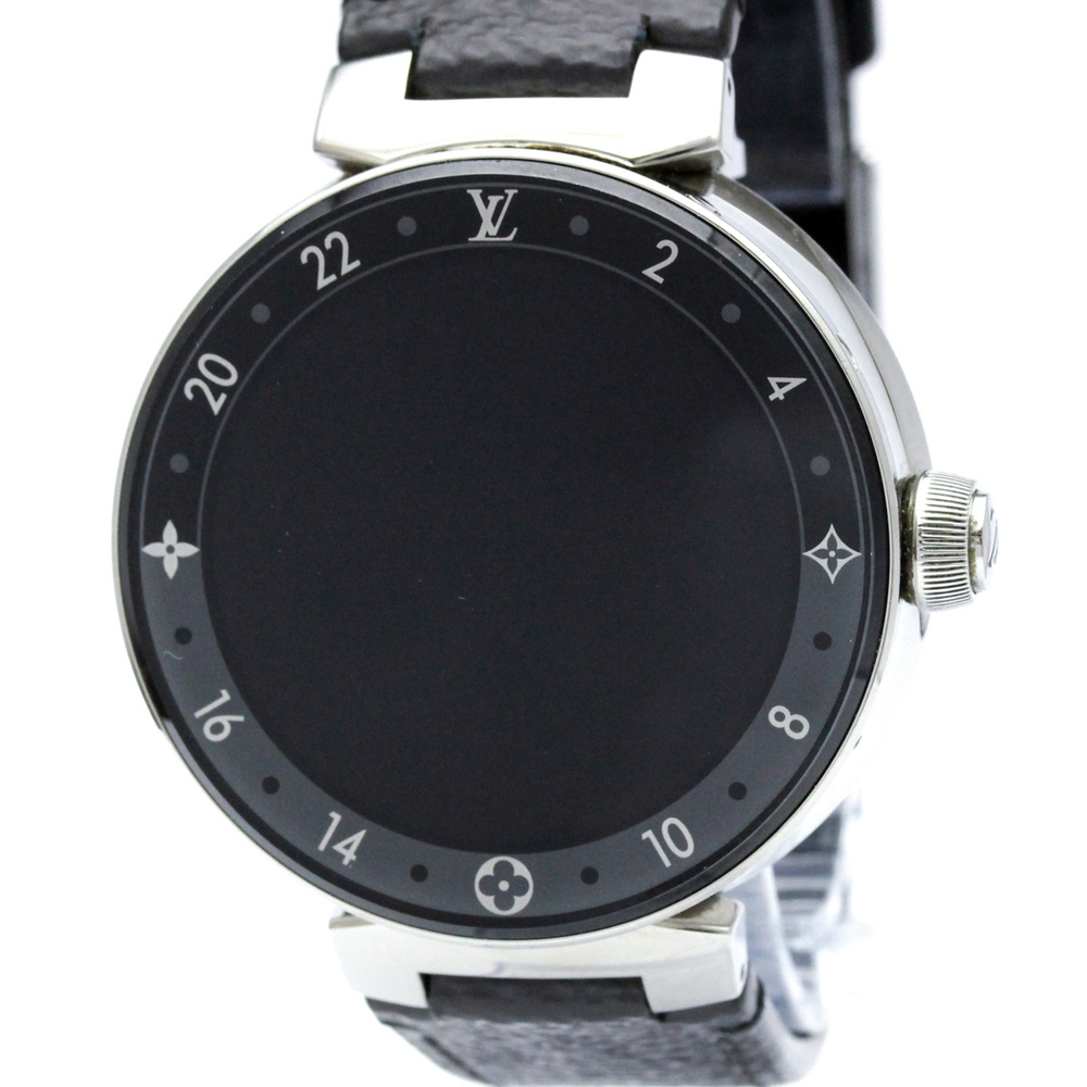LOUIS VUITTON Tambour Horizon Steel Leather Quartz Mens Watch QA050 Polished
